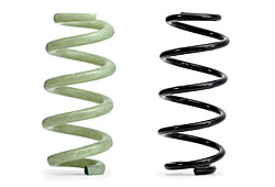 GFK-Feder (links), Stahlfeder (rechts)