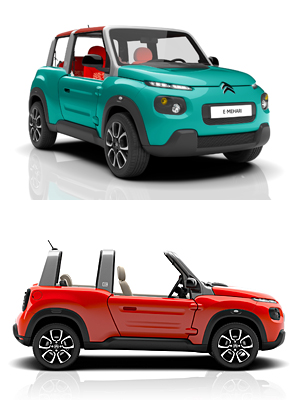 Citroen E-Mehari - Front- und Seitenansicht