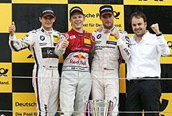 DTM Zandvoort - Mattias Ekström (m.) gewinnt vor Marco Wittmann (l.) und Martin Tomczyk (2. v. r.)
