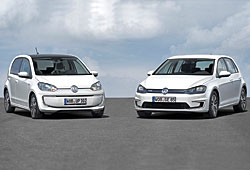VW e-up! (l.) und VW e-Golf - Frontansicht
